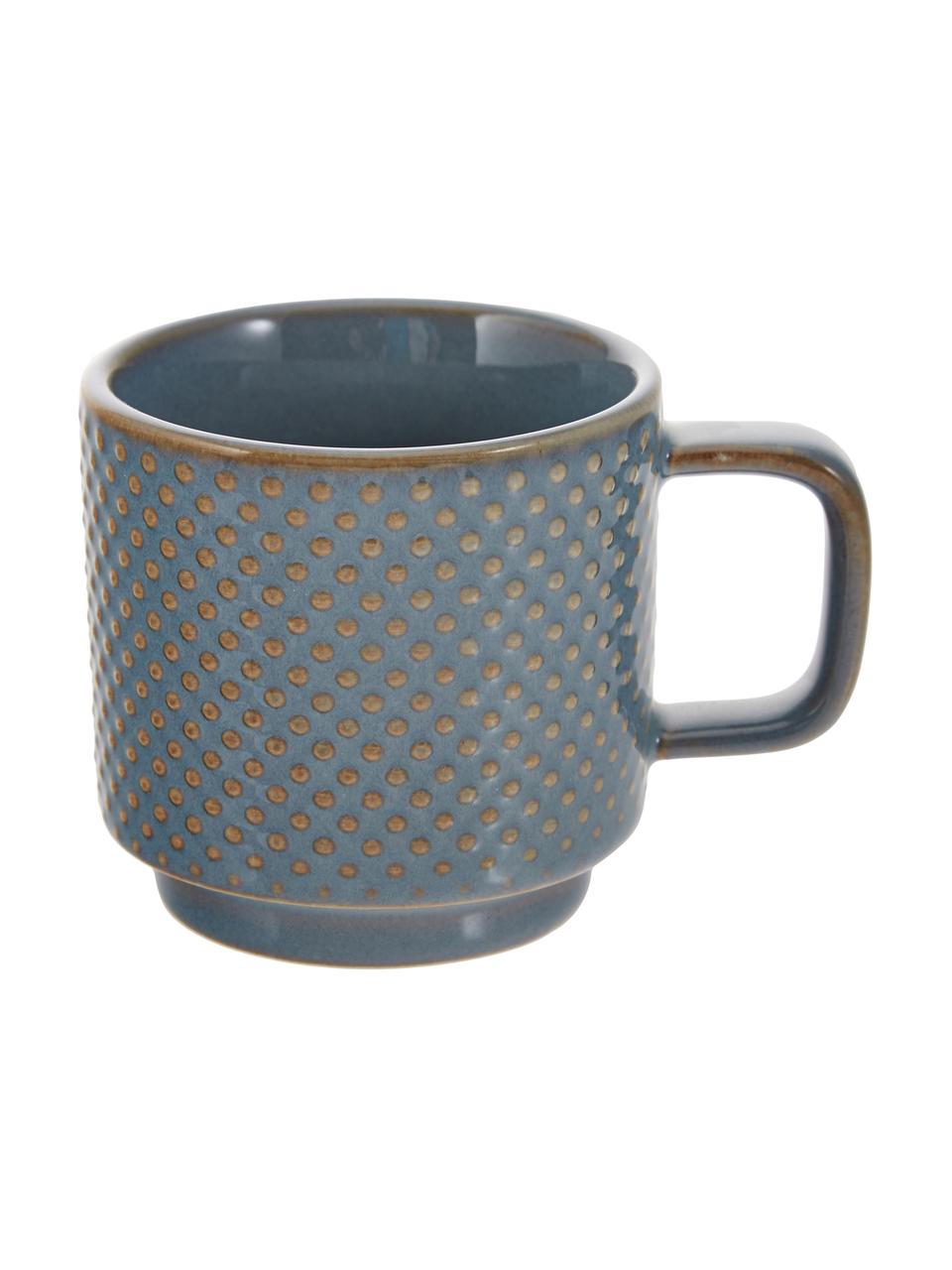 Tasses à expresso en céramique Lara, 4 élém., Grès cérame, Bleu-gris, brun, Ø 6 x haut. 6 cm, 120 ml
