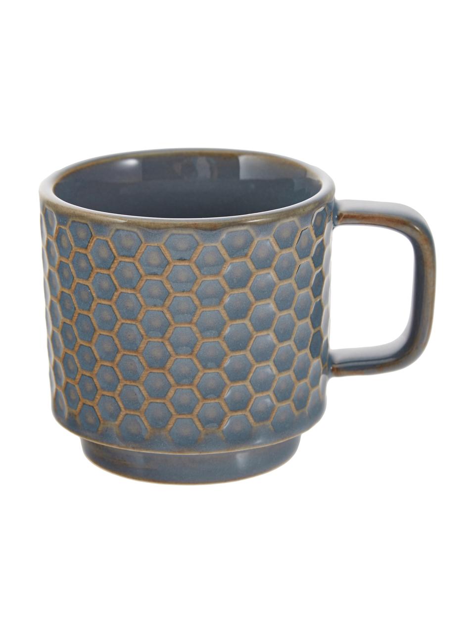 Tasses à expresso en céramique Lara, 4 élém., Grès cérame, Bleu-gris, brun, Ø 6 x haut. 6 cm, 120 ml