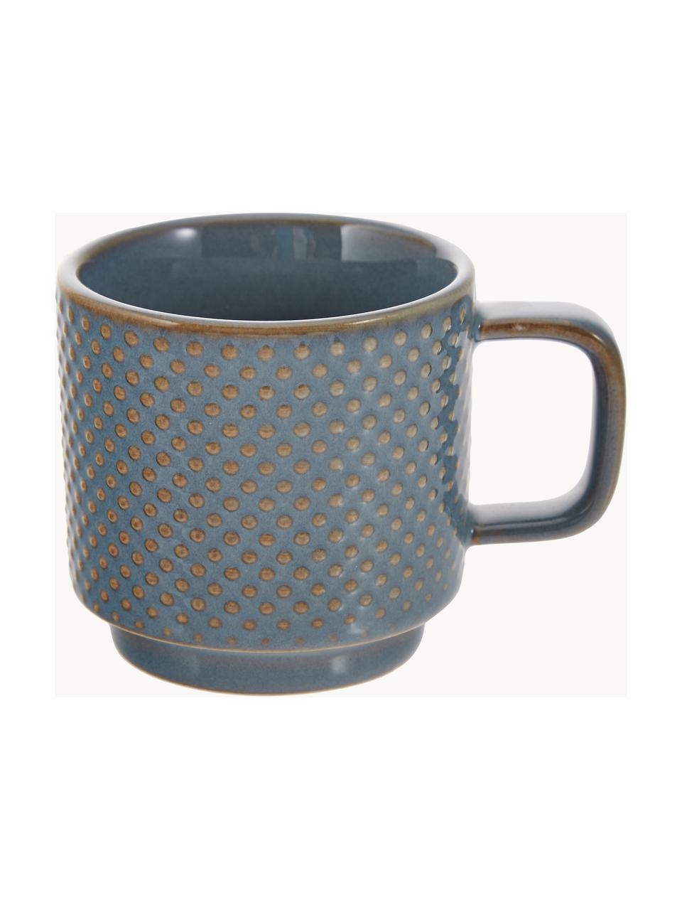 Tasses à expresso en céramique Elm, 4 élém., Grès cérame, Bleu-gris, brun, Ø 6 x haut. 6 cm, 120 ml