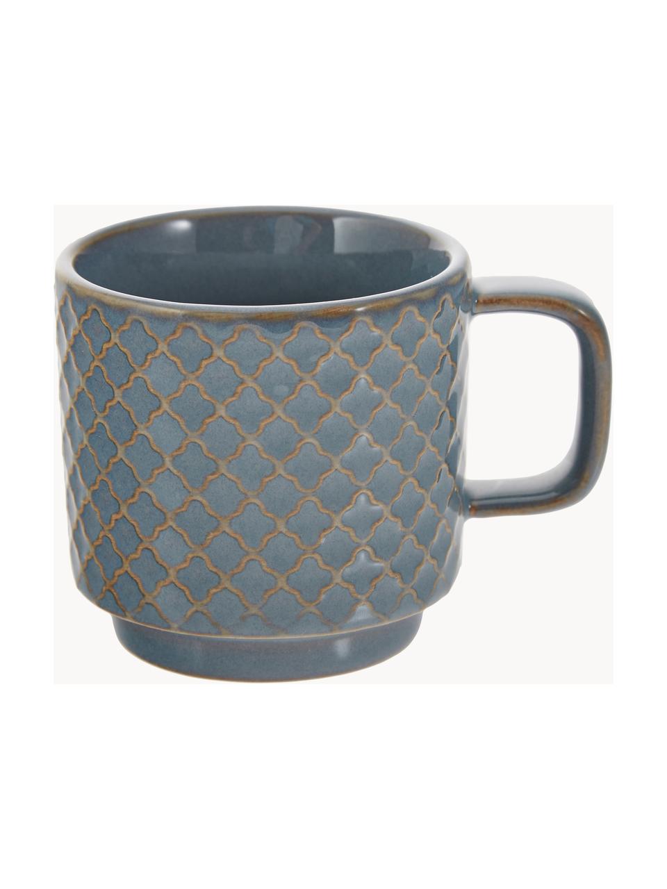 Tazas originales de café espresso Lara, 4 uds., Gres, Gris azulado, marrón, Ø 6 x Al 6 cm, 120 ml