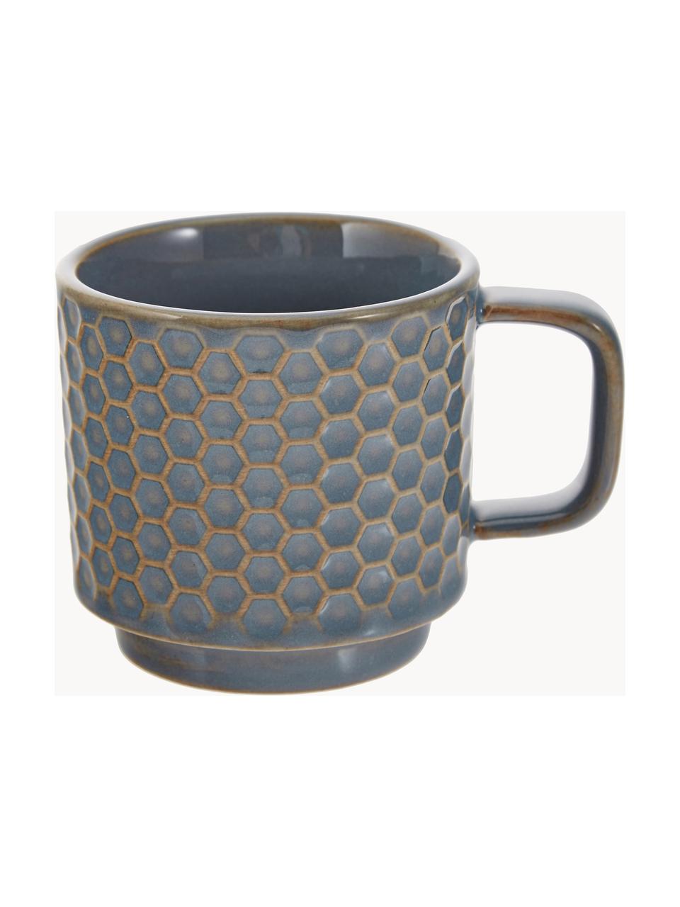 Tasses à expresso en céramique Elm, 4 élém., Grès cérame, Bleu-gris, brun, Ø 6 x haut. 6 cm, 120 ml