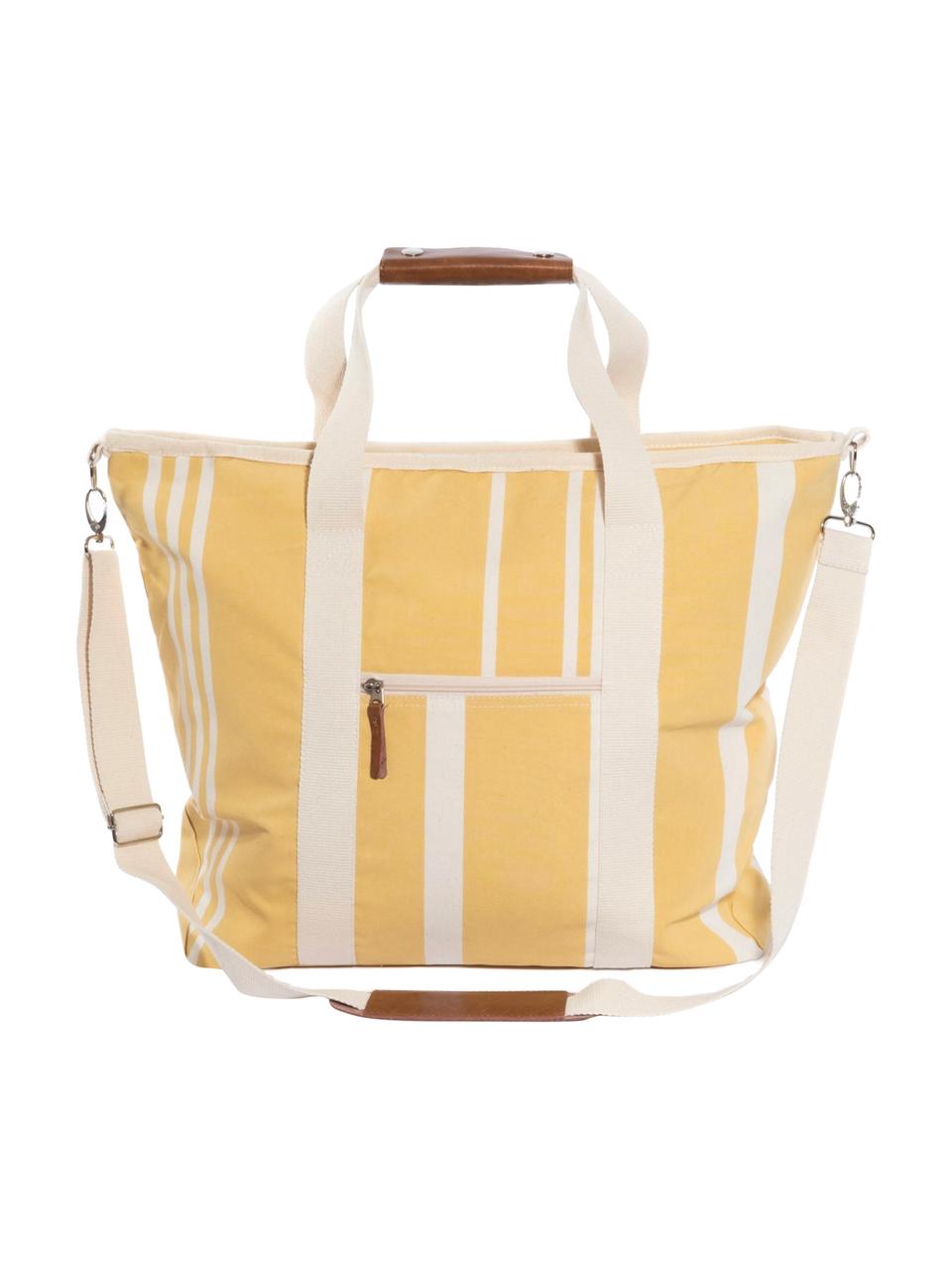Chladicí taška Strand, 40% bavlna, 40% polyester, 15% voděodolný vinyl, 5% kůže, Žlutá, krémově bílá, D 41 cm, V 51 cm