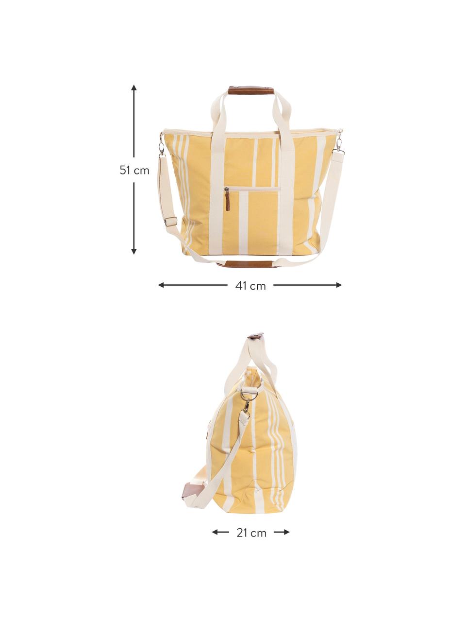 Borsa termica Strand, 40% cotone, 40% poliestere, 15% vinile idrorepellente, 5% pelle, Giallo, bianco crema, Larg. 41 x Alt. 51 cm