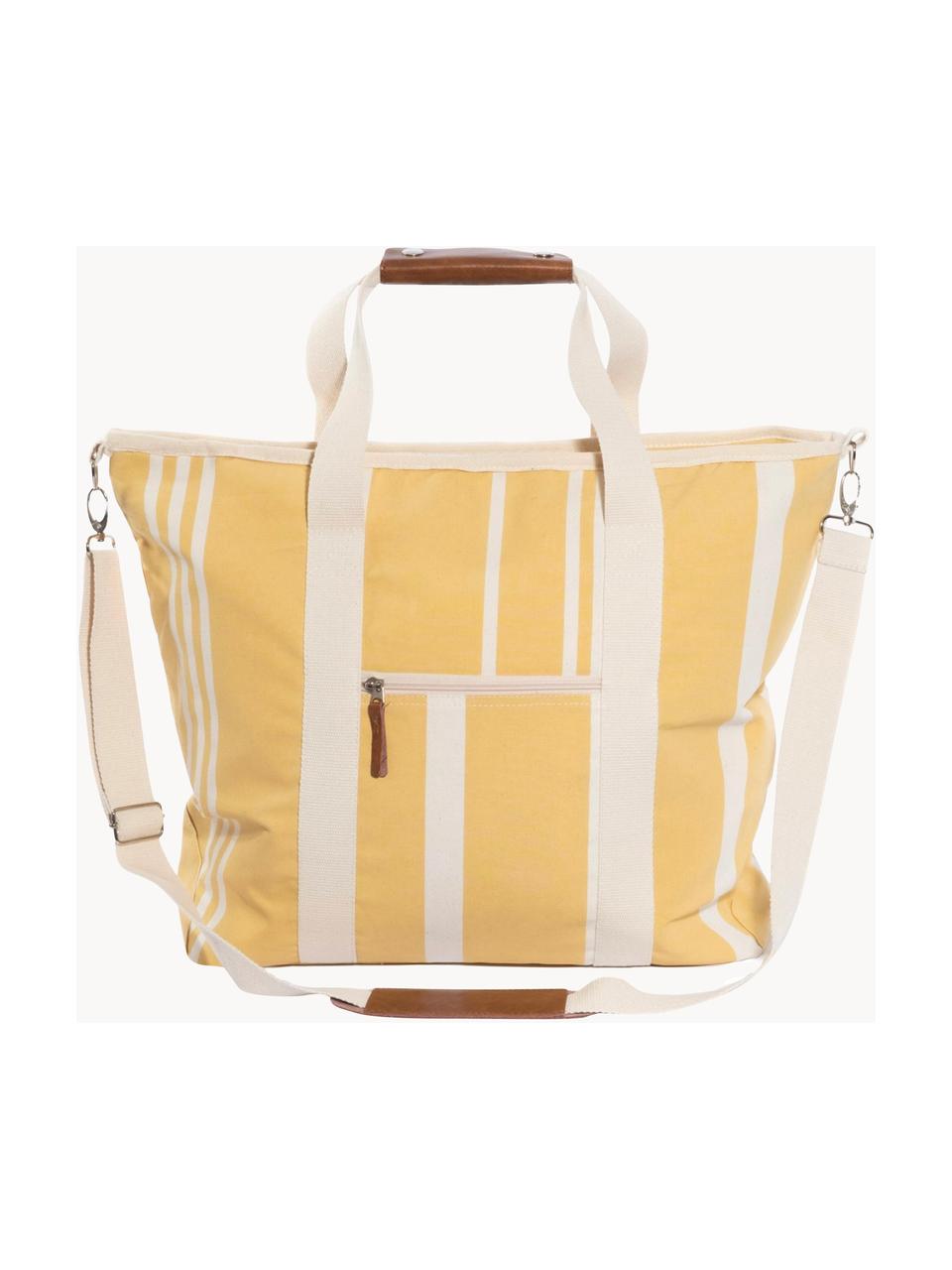 Kühltasche Strand, 40% Baumwolle, 40% Polyester, 15% Wasserabweisendes Vinyl, 5% Leder, Cremeweiß, Ocker, B 41 cm x H 51 cm