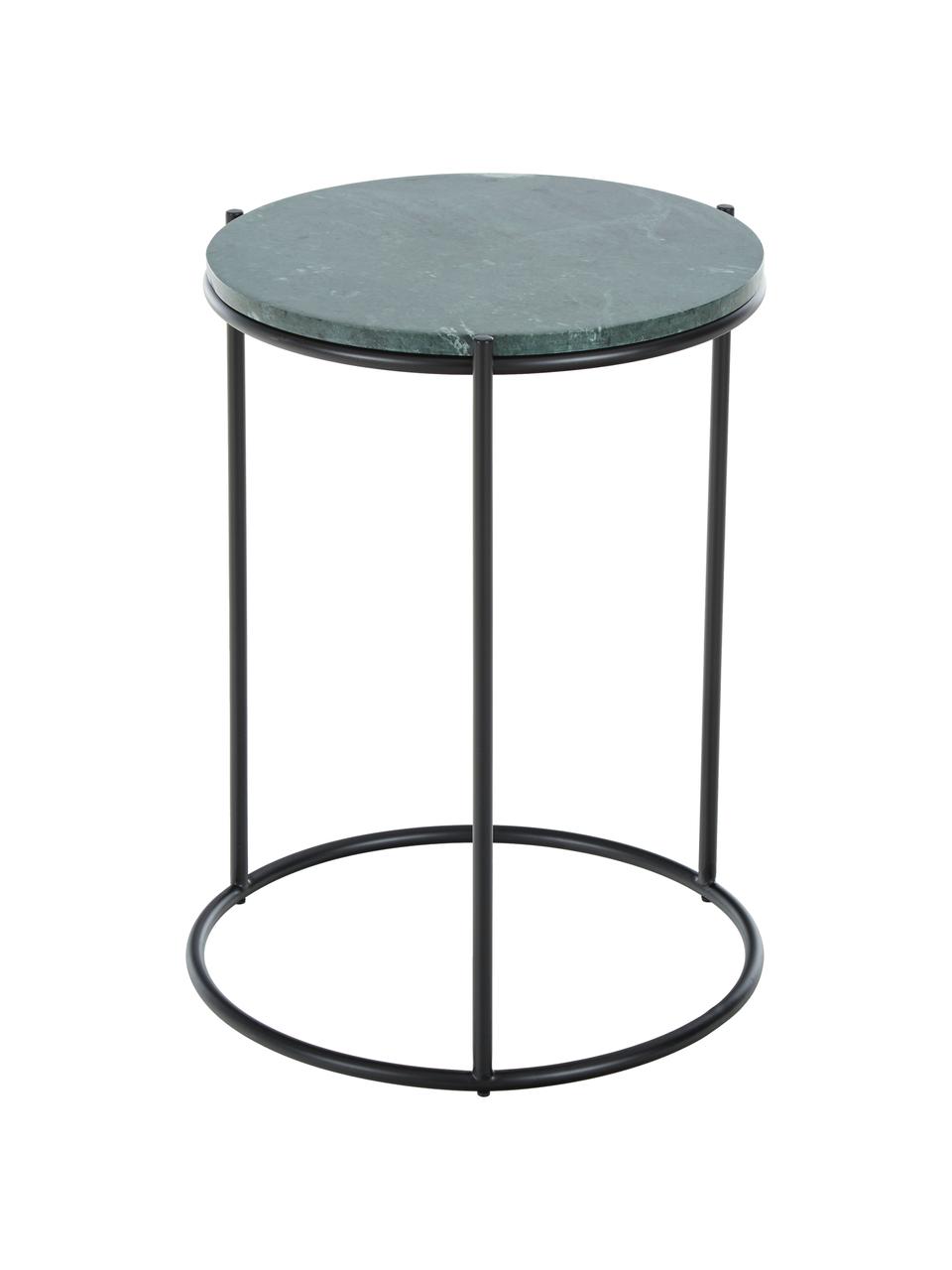 Kulatý mramorový odkládací stolek Ella, Deska stolu: zelený mramor Rám: matná černá, Ø 40 cm, V 50 cm