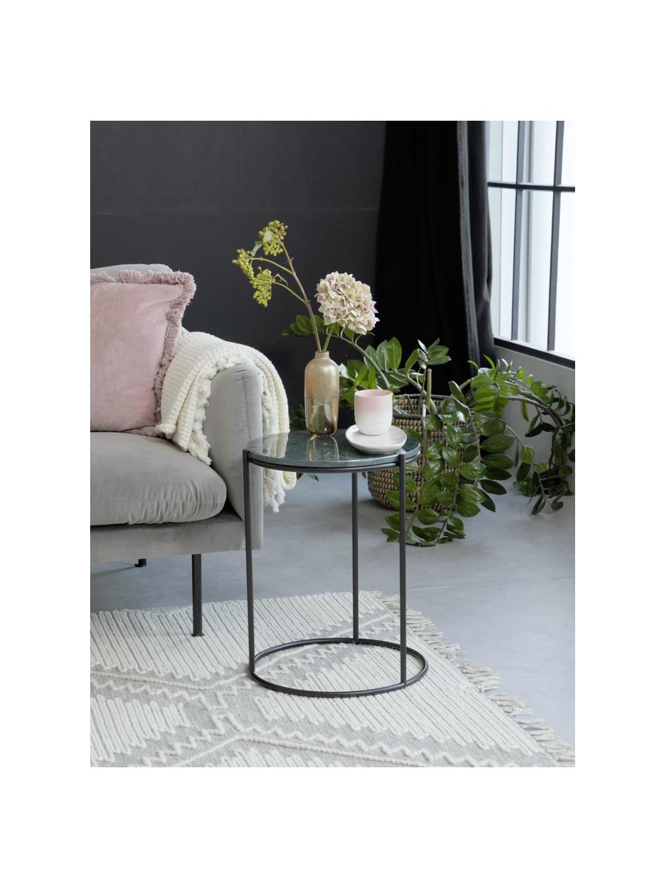 Table d'appoint ronde en marbre Ella, Plateau : marbre vert Support : noir, mat, Ø 40 x haut. 50 cm