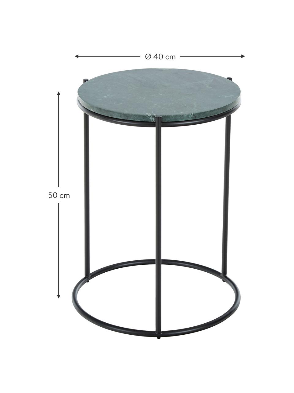 Okrúhly mramorový pomocný stolík Ella, Stolová doska: zelená mramorová Konštrukcia: matná čierna, Ø 40 x V 50 cm