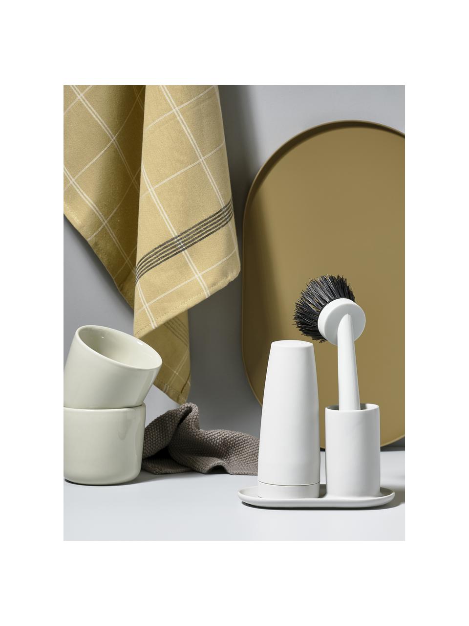 Distributeur de détergent avec brosse à vaisselle Plain, 3 élém., Céramique, silicone, plastique (ABS), Gris clair, larg. 15 x haut. 22 cm