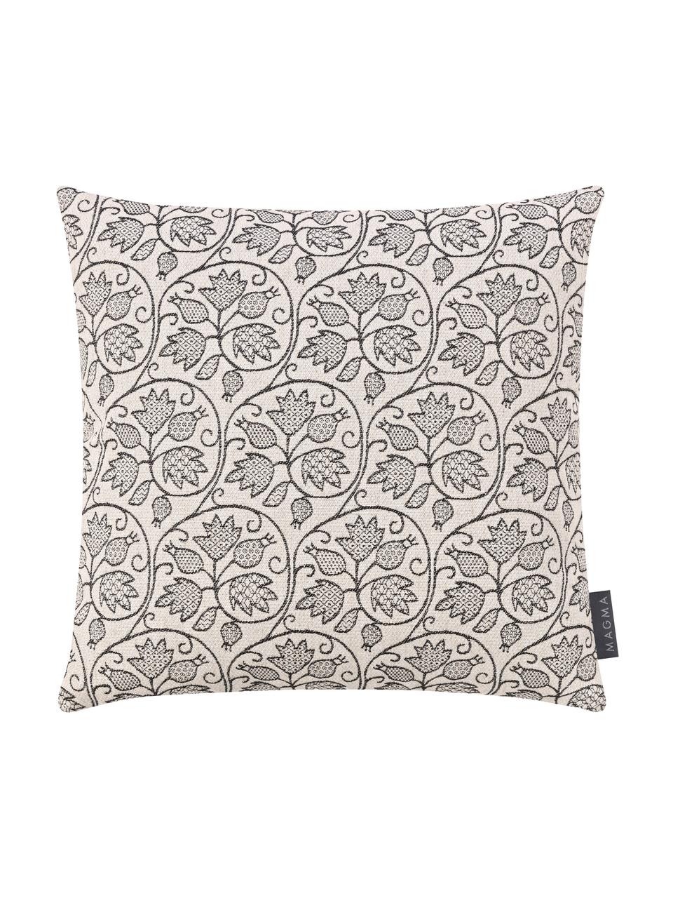 Kissenhülle Ariana mit verschnörkeltem Blumen-Muster, Vorderseite: 54% Polyester, 30% Viskos, Webart: Jacquard, Rückseite: Polyestersamt, Schwarz, Hellbeige, 50 x 50 cm