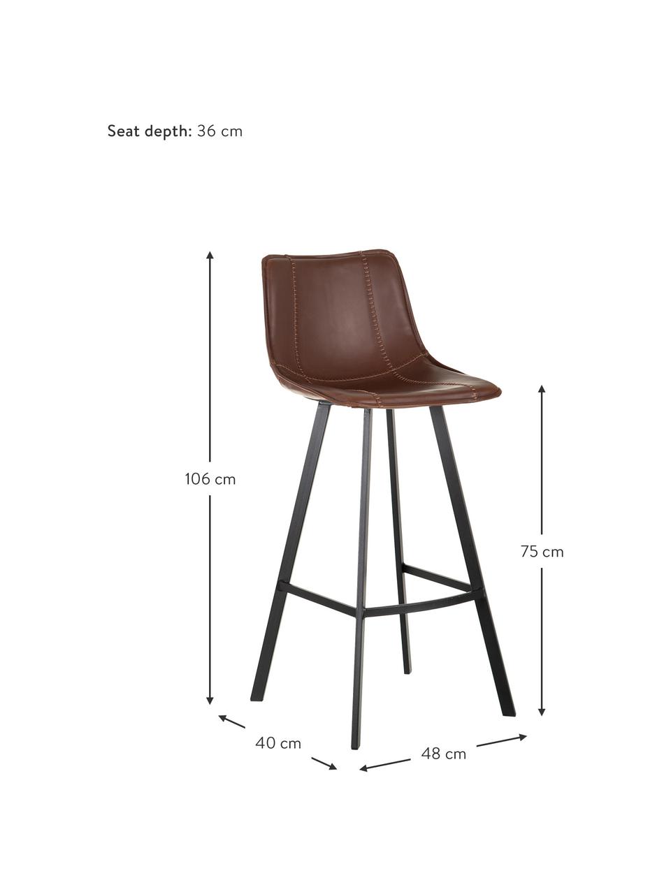 Taburete alto en cuero sintético Bart, Tapizado: cuero sintético (poliuret, Estructura: madera contrachapada, Patas: metal recubierto, Marrón, negro, An 48 x Al 106 cm