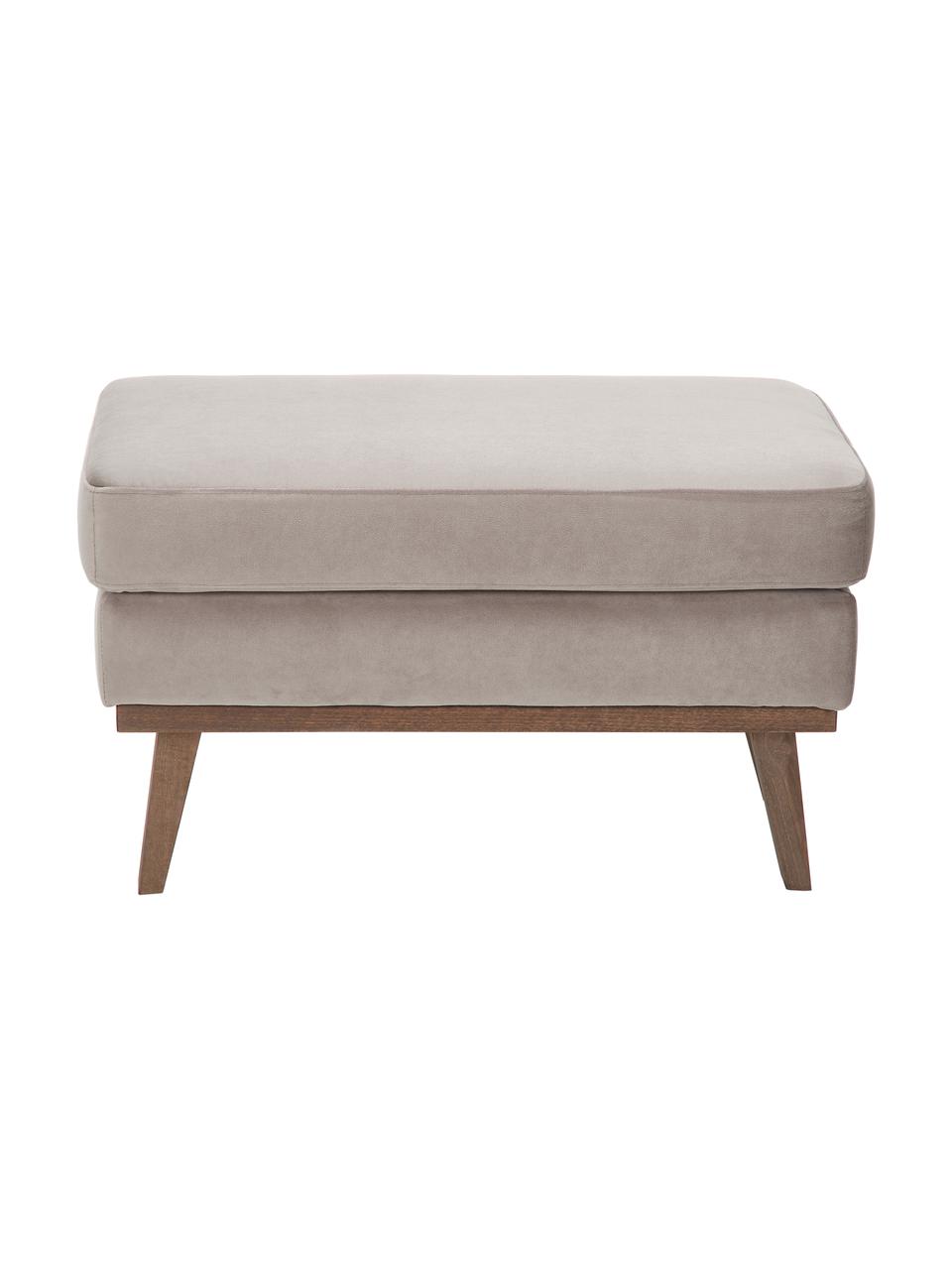 Voetenbank Alva van fluweel in taupe met beukenhout poten, Bekleding: fluweel (hoogwaardig poly, Frame: massief grenenhout, Poten: massief gebeitst beukenho, Fluweel taupe, B 74 cm