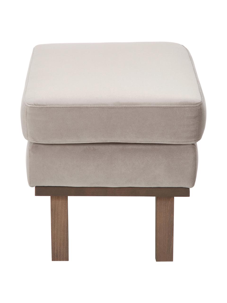 Sofa-Hocker Alva aus Samt in Taupe mit Buchenholz-Füßen, Bezug: Samt (Hochwertiger Polyes, Gestell: Massives Kiefernholz, Füße: Massives Buchenholz, gebe, Samt Taupe, 74 x 30 cm