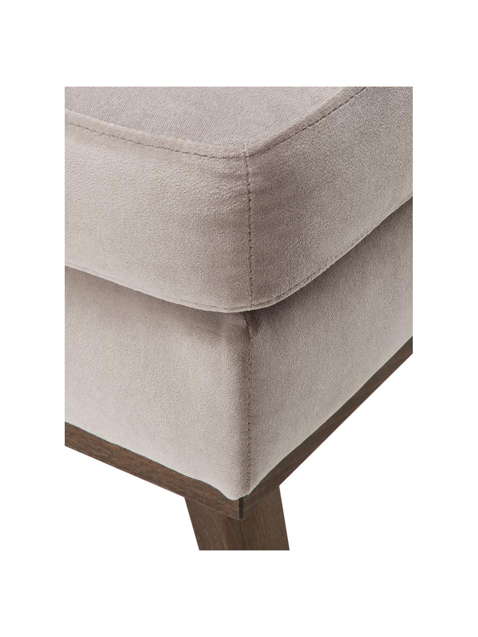 Sofa-Hocker Alva aus Samt in Taupe mit Buchenholz-Füßen, Bezug: Samt (Hochwertiger Polyes, Gestell: Massives Kiefernholz, Füße: Massives Buchenholz, gebe, Samt Taupe, 74 x 30 cm