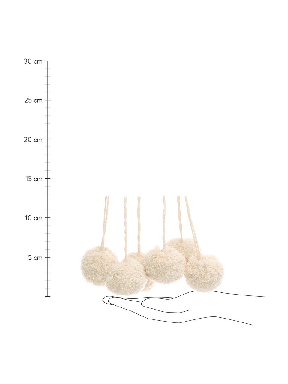 Pompons Lily, 6 pièces, Coton avec fil de lurex, Blanc, couleur dorée, Ø 4 x haut. 13 cm