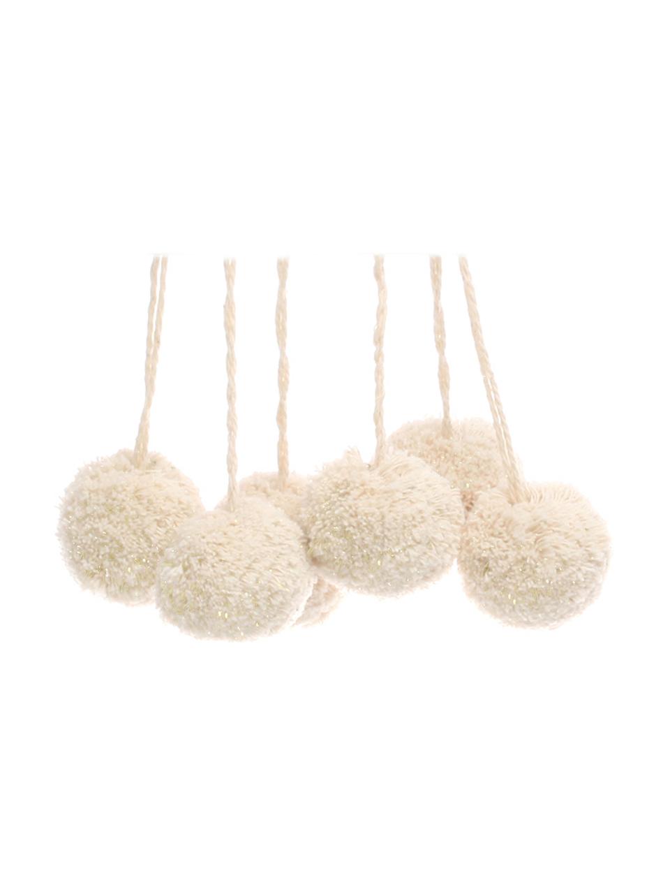 Pompoms Lurex, 6 stuks, Katoen met Lurex draden, Wit, goudkleurig, Ø 4 x H 13 cm