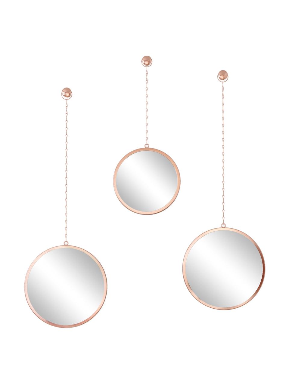 Miroir mural rond avec cadre rose doré Dima, 3 élém., Couleur cuivrée, Lot de différentes tailles