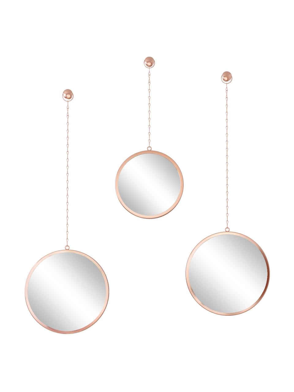 Set de espejos de pared de metal Dima, 3 uds., Espejo: cristal, Bronce, Set de diferentes tamaños