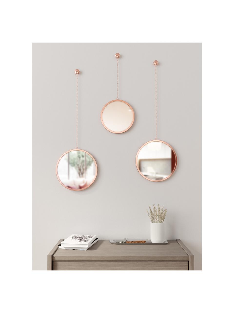 Miroir mural rond avec cadre rose doré Dima, 3 élém., Couleur cuivrée, Lot de différentes tailles