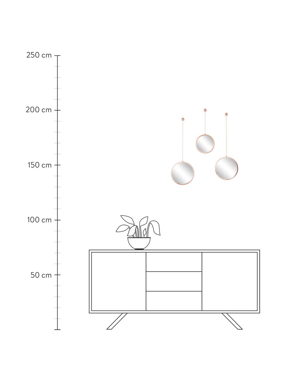 Miroir mural rond avec cadre rose doré Dima, 3 élém., Couleur cuivrée, Lot de différentes tailles