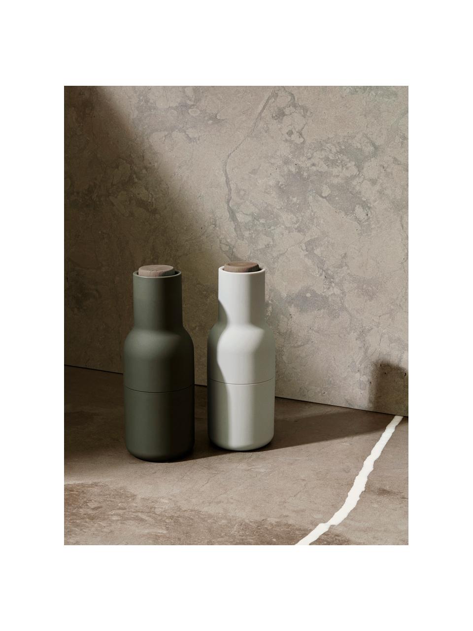Design zout- & pepermolen Bottle Grinder met walnoothouten dop, Frame: kunststof, Dop: walnoothout, Donkergroen, beige, Ø 8 cm, H 21 cm