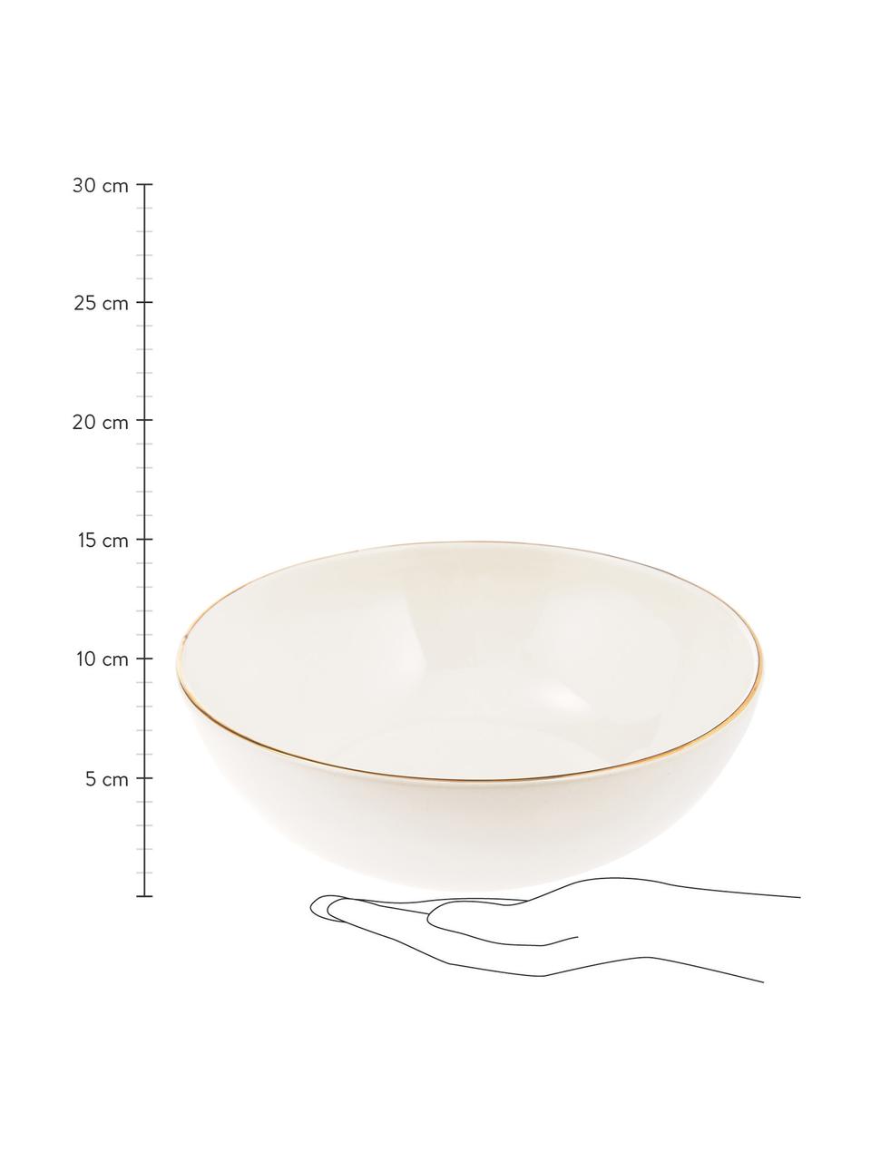 Handgemachte Salatschüssel Allure mit goldfarbenem Rand, Ø 25 cm, Keramik, Weiß, Goldfarben, Ø 25 x H 8 cm