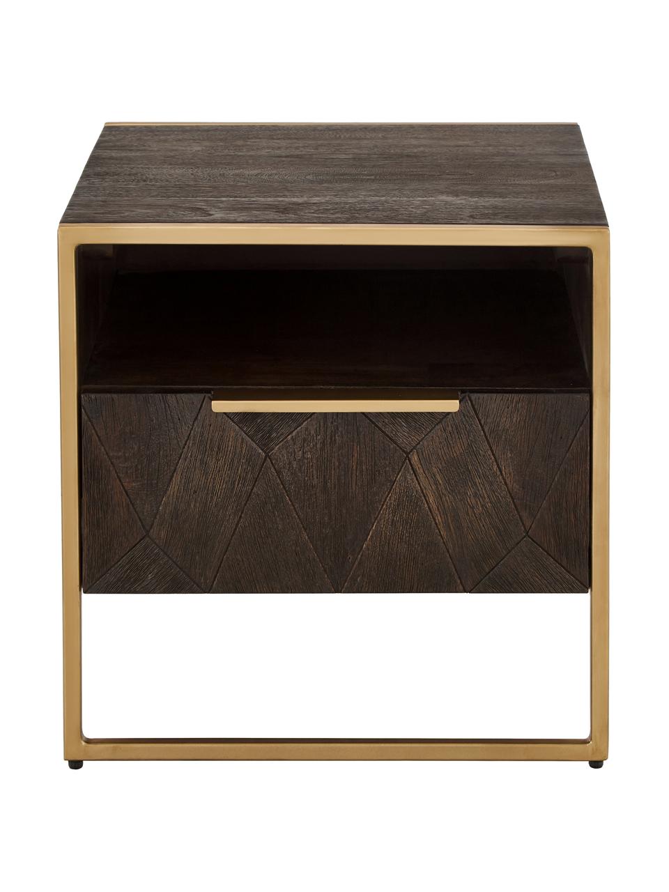 Nachttisch Harry aus massivem Mangoholz, Korpus: Massives Mangoholz, lacki, Mangoholz, Goldfarben, B 45 x H 45 cm
