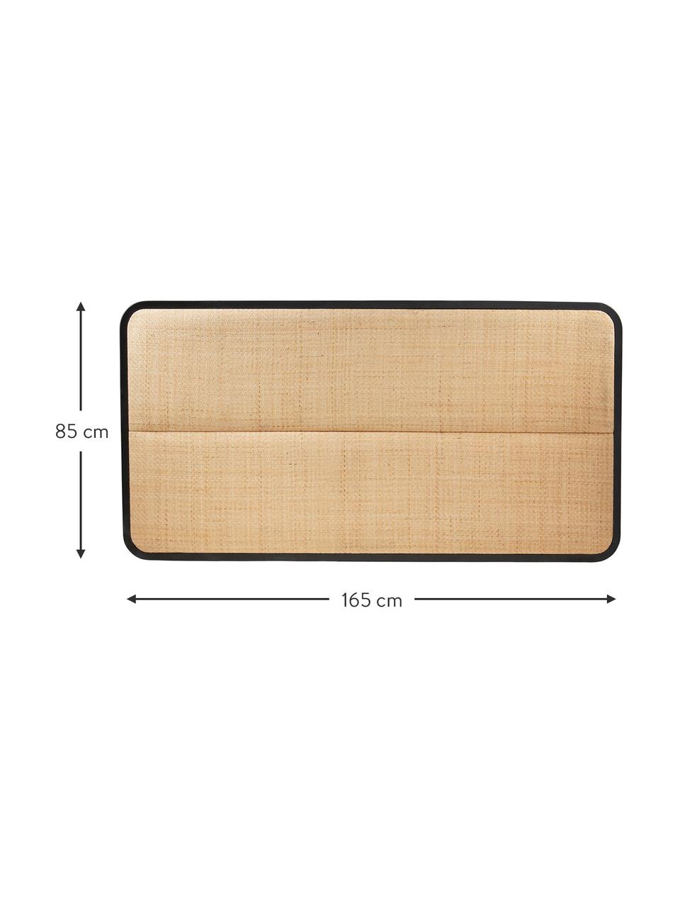 Zagłówek do łóżka z rattanu z drewnianą ramą Byrum, Drewno dębowe, drewno brzozowe, rattan, drewno warstwowe, Rattan, czarny, S 165 x W 85 cm