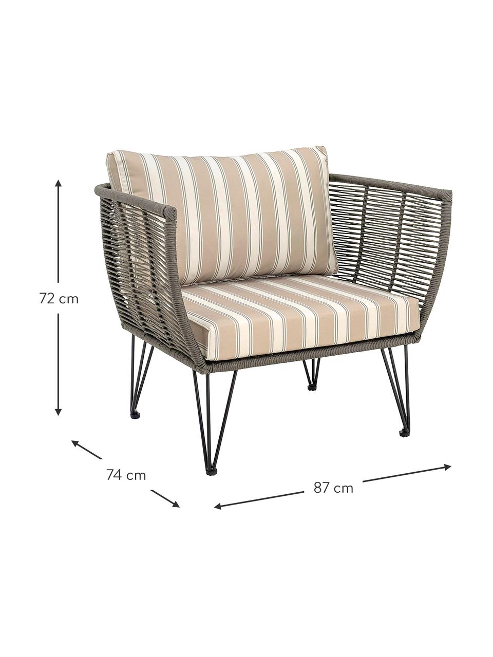 Tuin fauteuil Mundo met kunststoffen vlechtwerk, Frame: metaal, gepoedercoat, Beige, grijsgroen, B 87 x D 74 cm