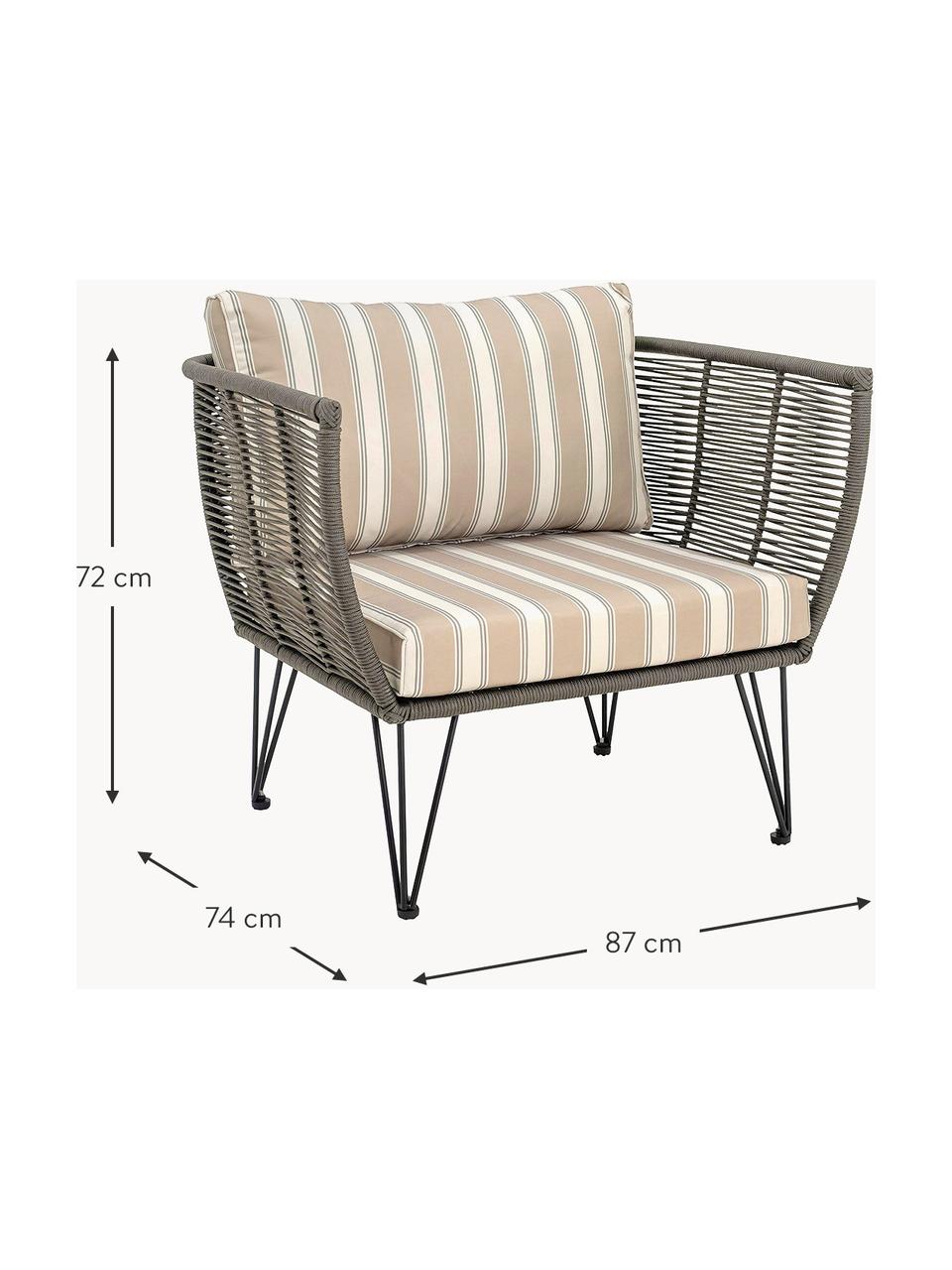 Tuin fauteuil Mundo met kunststoffen vlechtwerk, Frame: metaal, gepoedercoat, Grijsgroen, beige/grijs, B 87 x D 74 cm