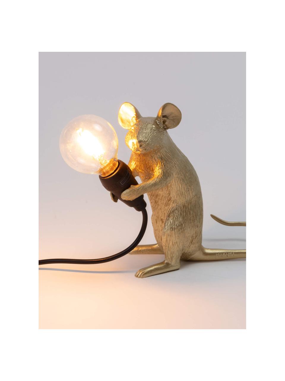 Lámpara de mesa pequeña LED de diseño Mouse, con puerto USB, Lámpara: resina, Cable: plástico, Dorado, An 13 x Al 15 cm