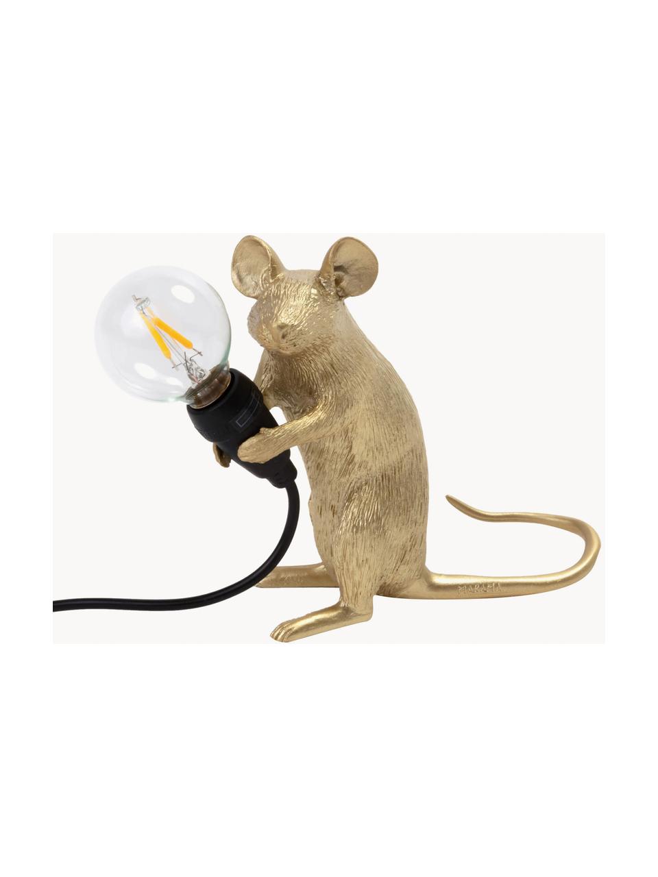 Lámpara de mesa pequeña LED Mouse, con puerto USB, Lámpara: resina, Cable: plástico, Dorado, An 13 x Al 15 cm