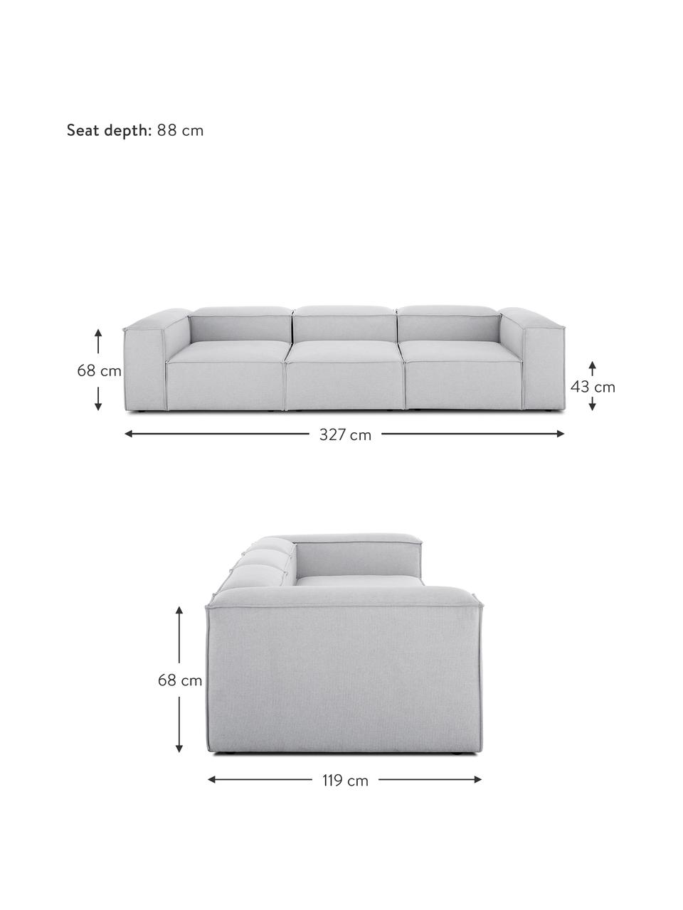 Modulares Sofa Lennon (4-Sitzer), Bezug: 100 % Polyester Der strap, Gestell: Massives Kiefernholz FSC-, Füße: Kunststoff, Webstoff Hellgrau, B 327 x T 119 cm