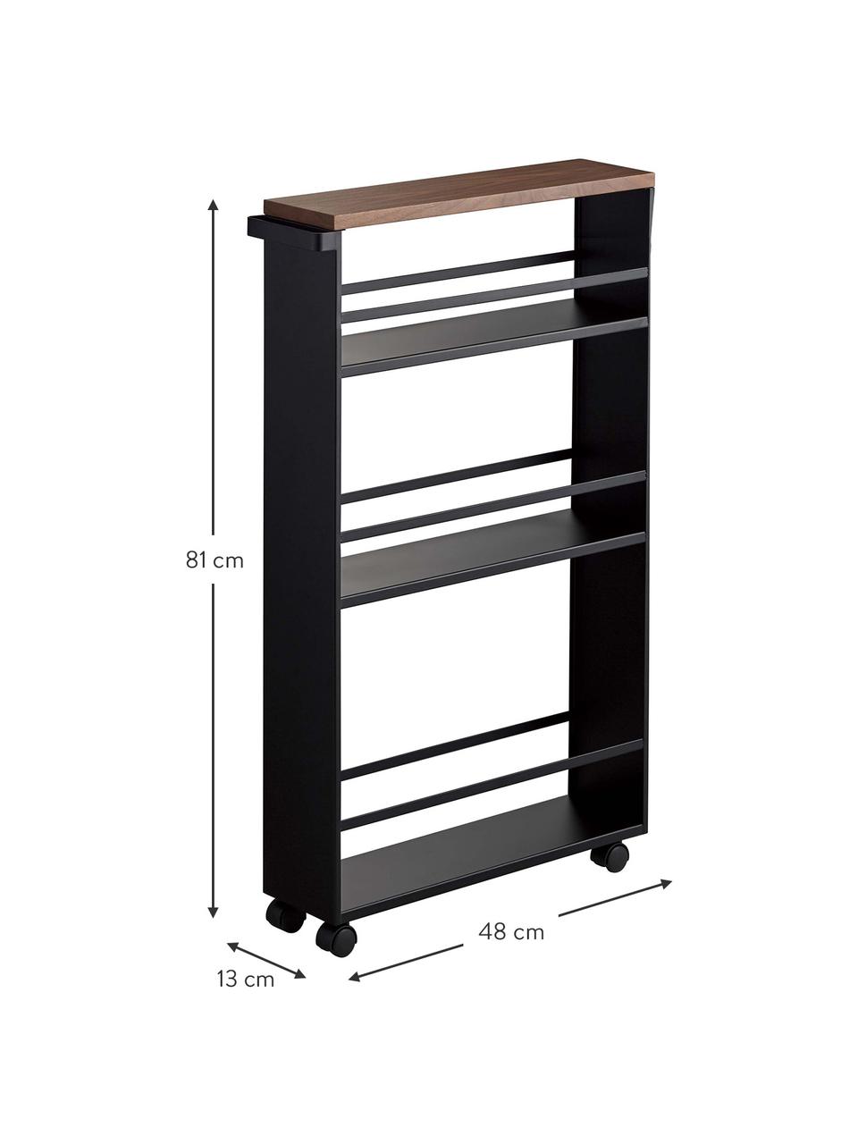 Opbergwagen Tower met handvat, Zwart, helder hout, B 48 x H 81 cm