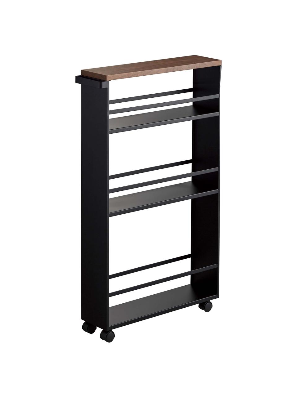 Opbergwagen Tower met handvat, Zwart, helder hout, B 48 x H 81 cm