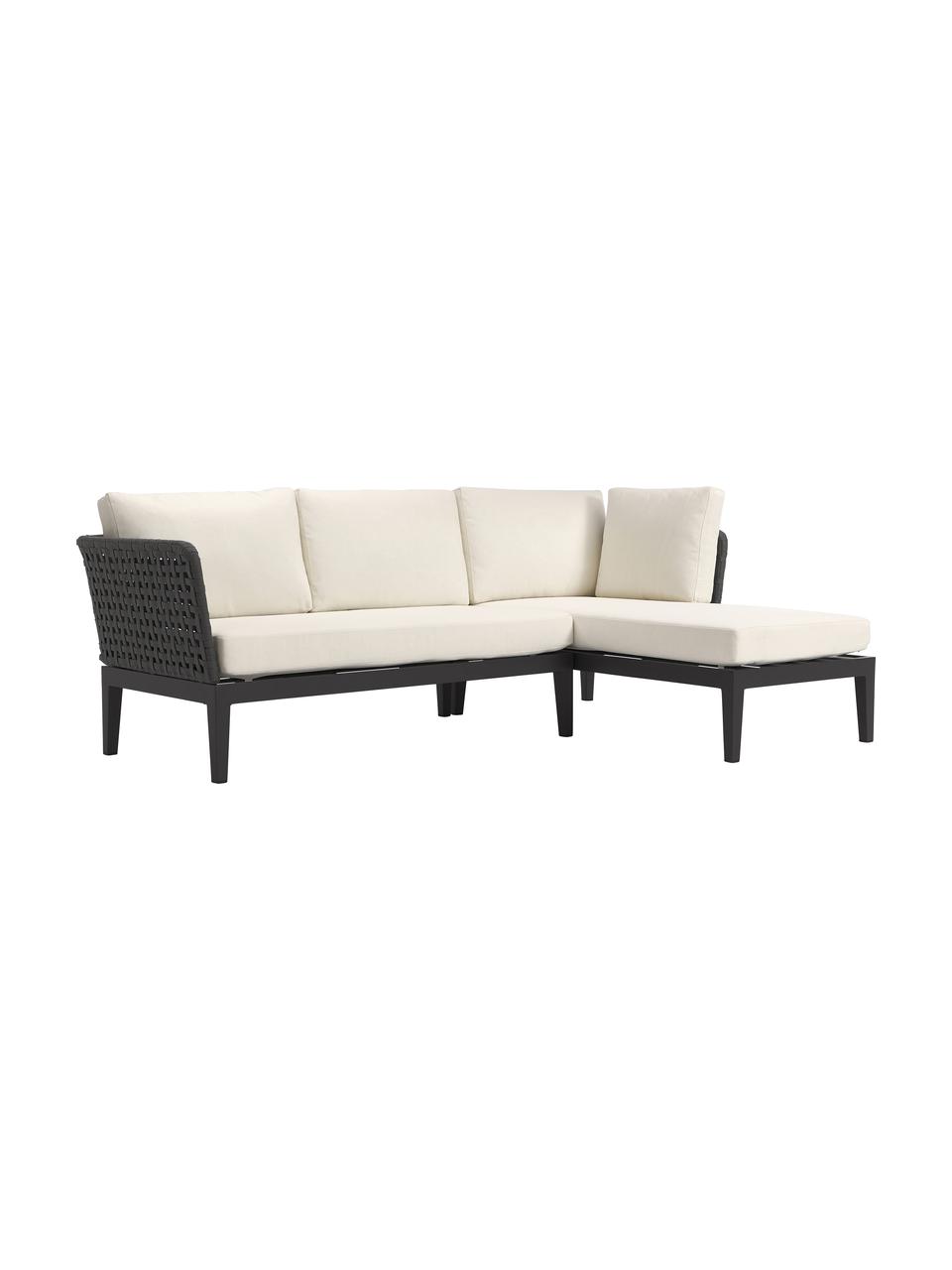 Narożna sofa ogrodowa Caline, Tapicerka: 100% poliester Dzięki tka, Stelaż: aluminium, Złamana biel, antracytowy, S 149 x G 77 cm, prawostronna