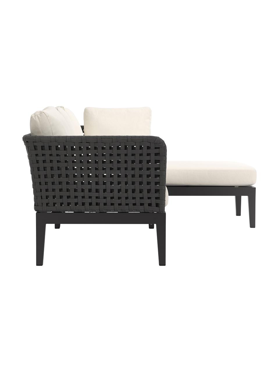 Narożna sofa ogrodowa Caline, Tapicerka: 100% poliester Dzięki tka, Stelaż: aluminium, Złamana biel, antracytowy, S 149 x G 77 cm, prawostronna