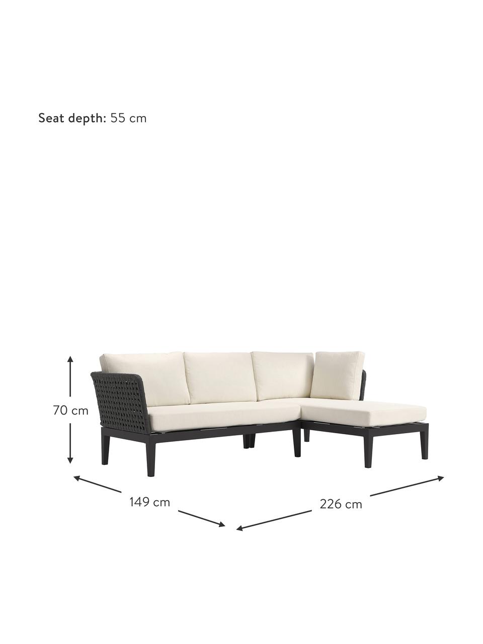 Zahradní rohová sedací souprava Caline, Tlumeně bílá, antracitová, Š 149 cm, H 77 cm, rohová část vpravo