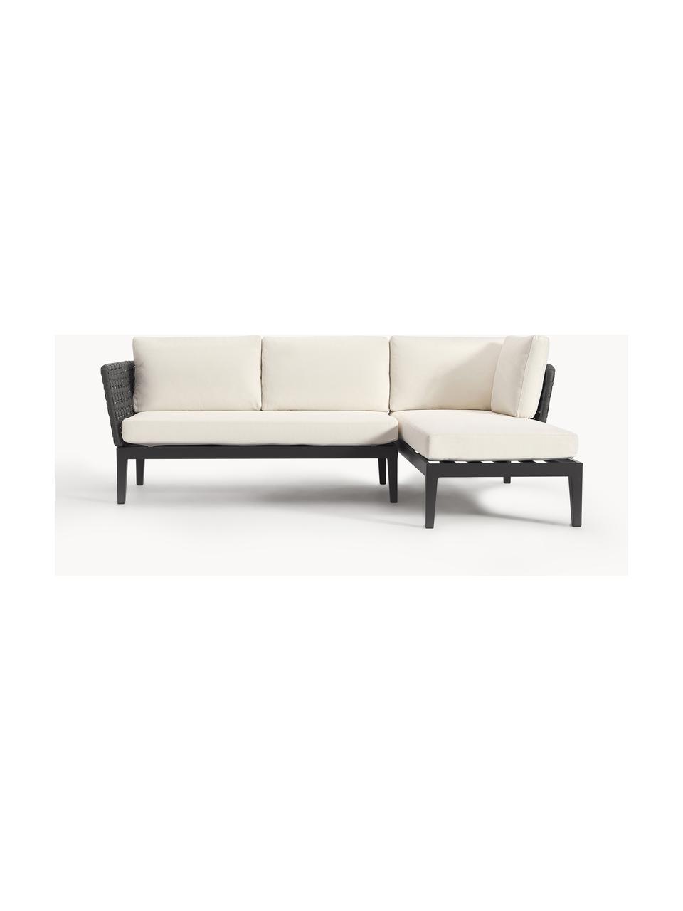 Narożna sofa ogrodowa Caline, Tapicerka: 100% poliester Dzięki tka, Stelaż: aluminium, Złamana biel, antracytowy, S 149 x G 77 cm, prawostronna