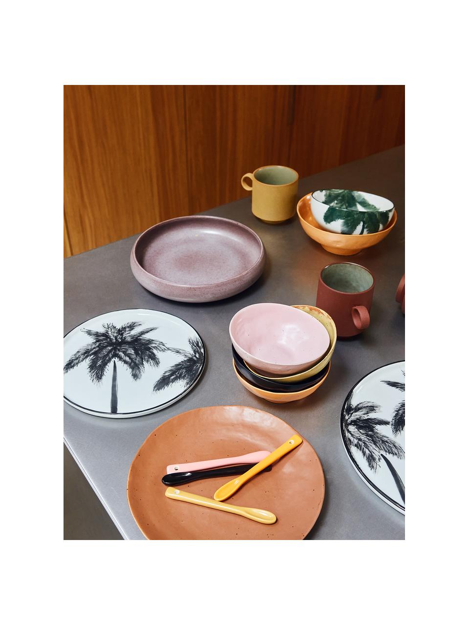 Handbeschilderde porseleinen schalen Bold, set van 4, Porselein, Lichtroze, zwart, citroengeel, oranje, Ø 13 x H 5 cm
