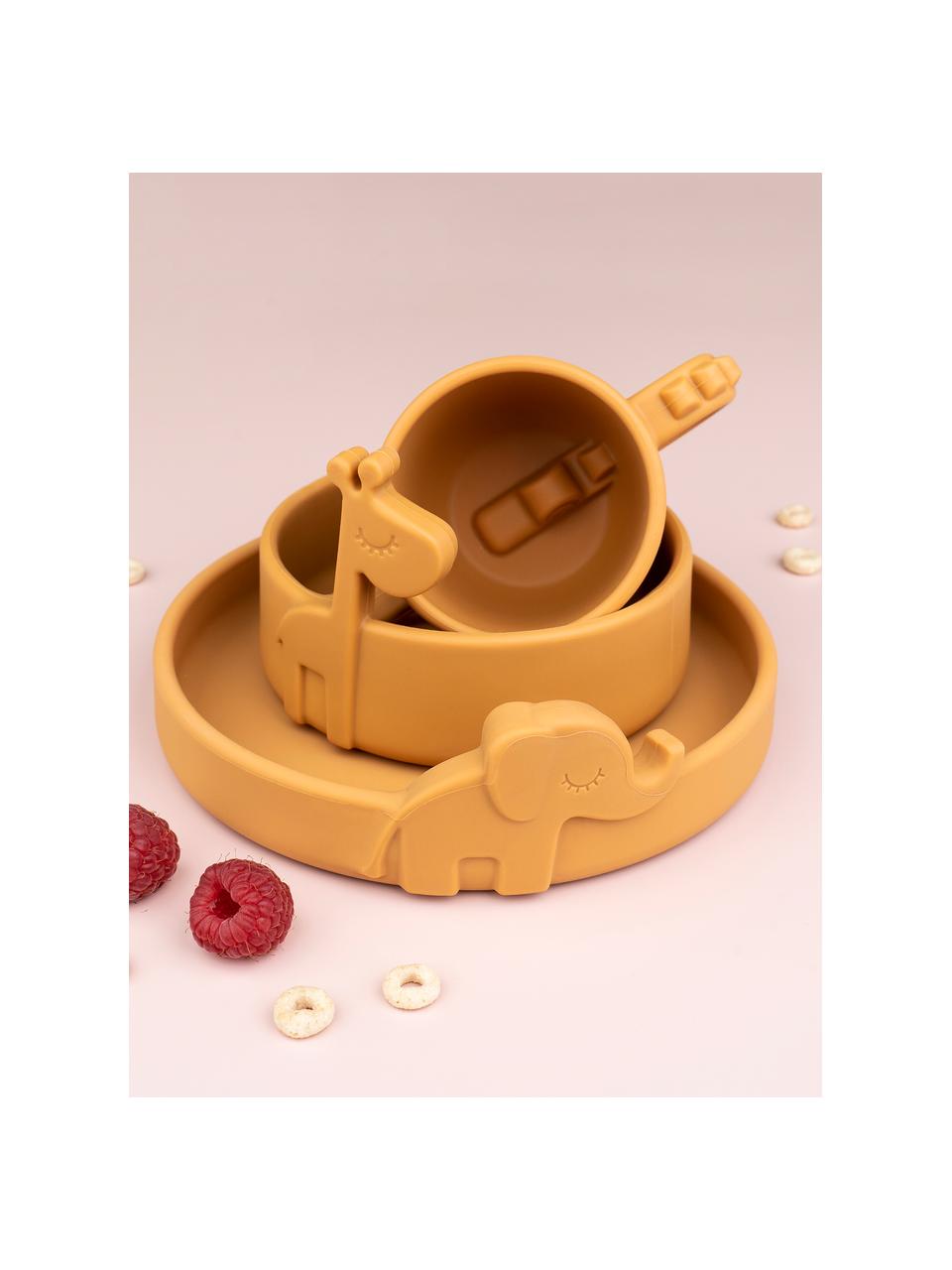 Kinderbord Peekaboo, 100% siliconen, Okergeel, Ø 16 cm