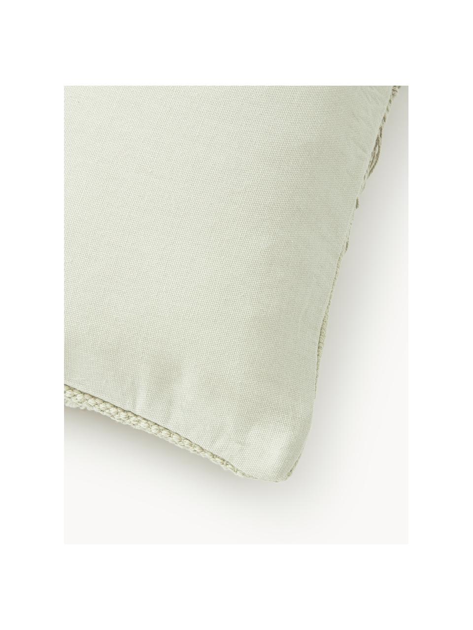 Poszewka na poduszkę z bawełny z frędzlami Inga, 100% bawełna z certyfikatem GRS, Szałwiowy zielony, S 45 x D 45 cm