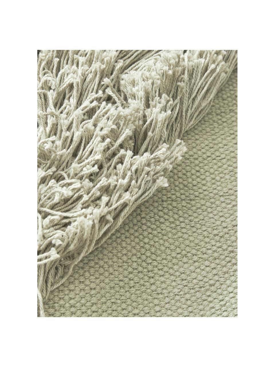Baumwoll-Kissenhülle Inga mit Fransen-Motiv, 100 % Baumwolle, GRS-zertifiziert, Salbeigrün, B 45 x L 45 cm