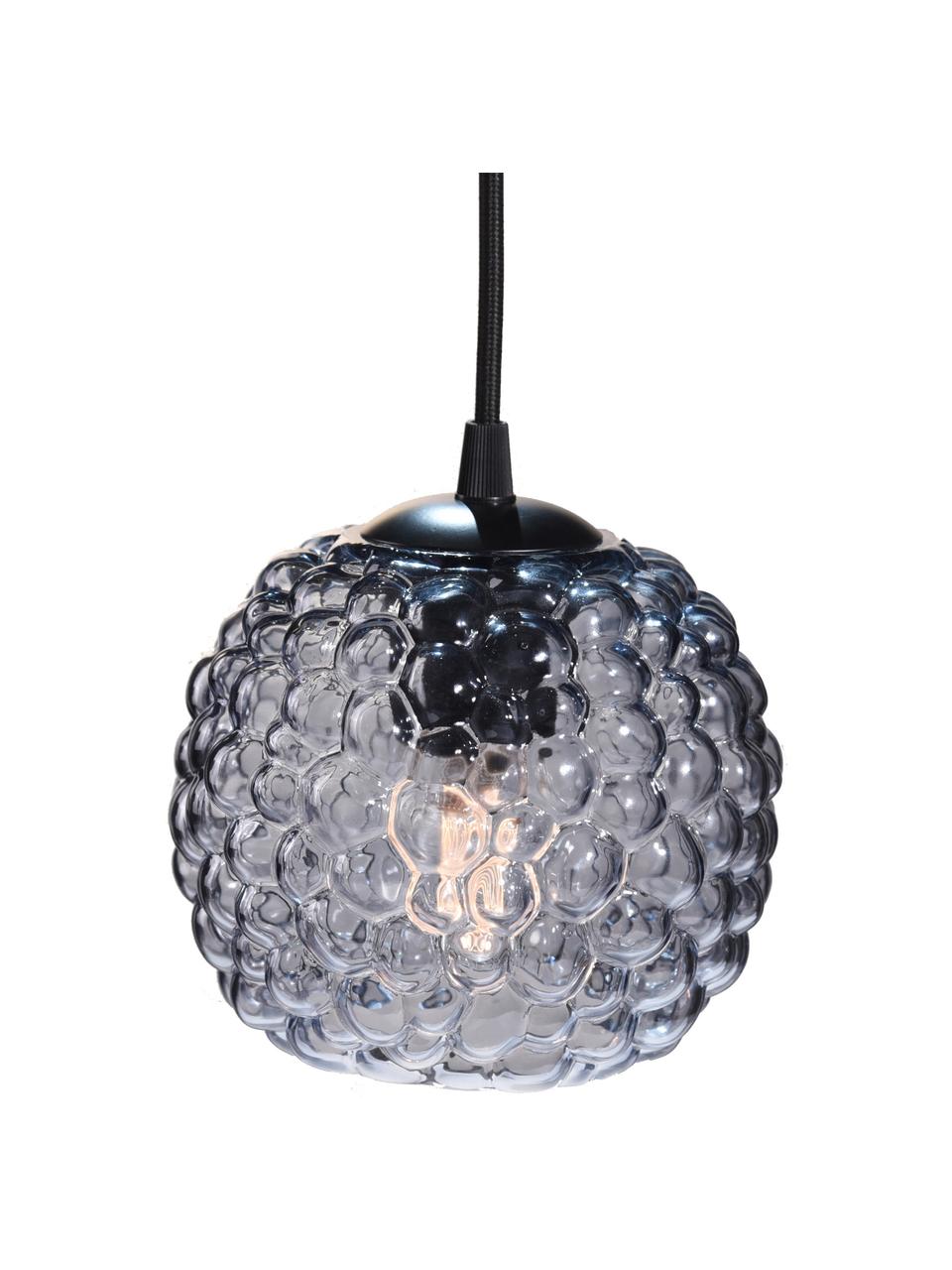 Hanglamp Grape, Lampenkap: mondgeblazen glas, Baldakijn: kunststof, Grijs, transparant, zwart, Ø 15 x H 13 cm