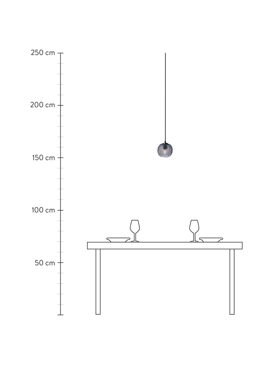 Hanglamp Grape, Lampenkap: mondgeblazen glas, Baldakijn: kunststof, Grijs, transparant, zwart, Ø 15 x H 13 cm