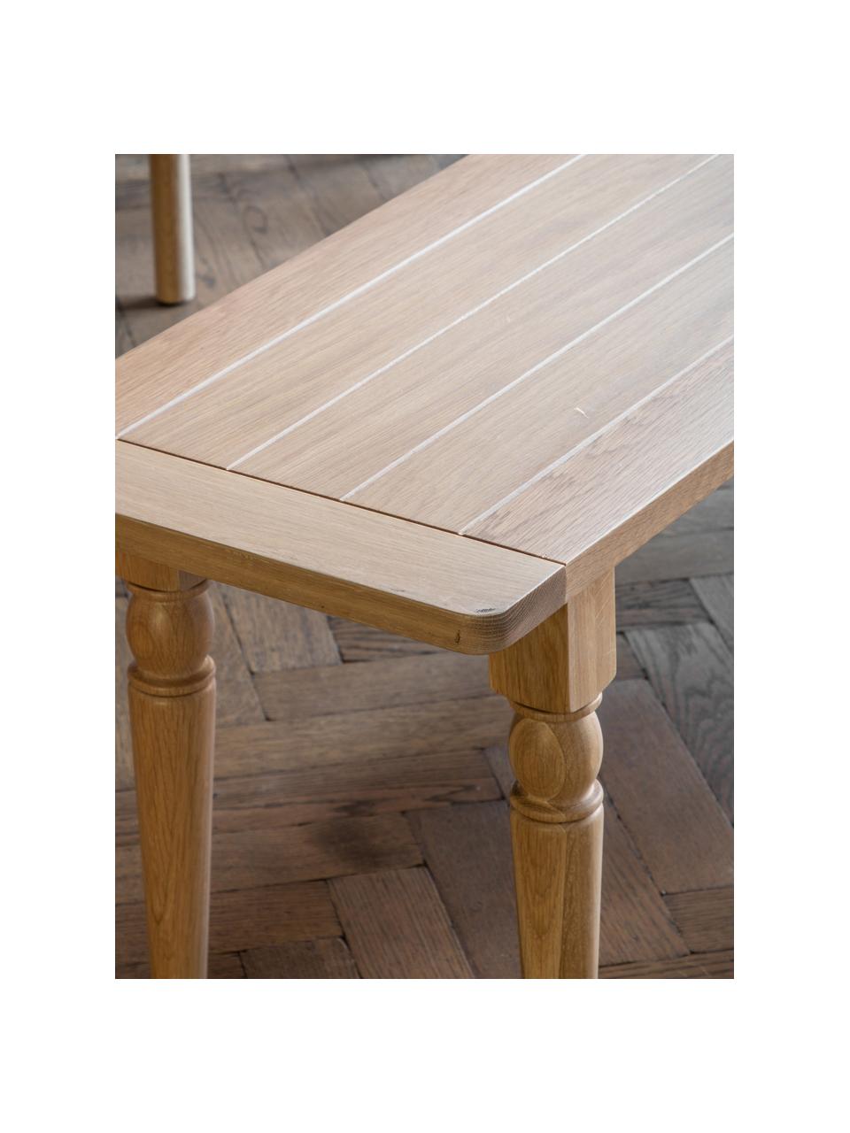 Handgemaakte houten zitbank Eton, Zitvlak: MDF, Poten: eikenhout, Eikenhout, B 150 x D 38 cm