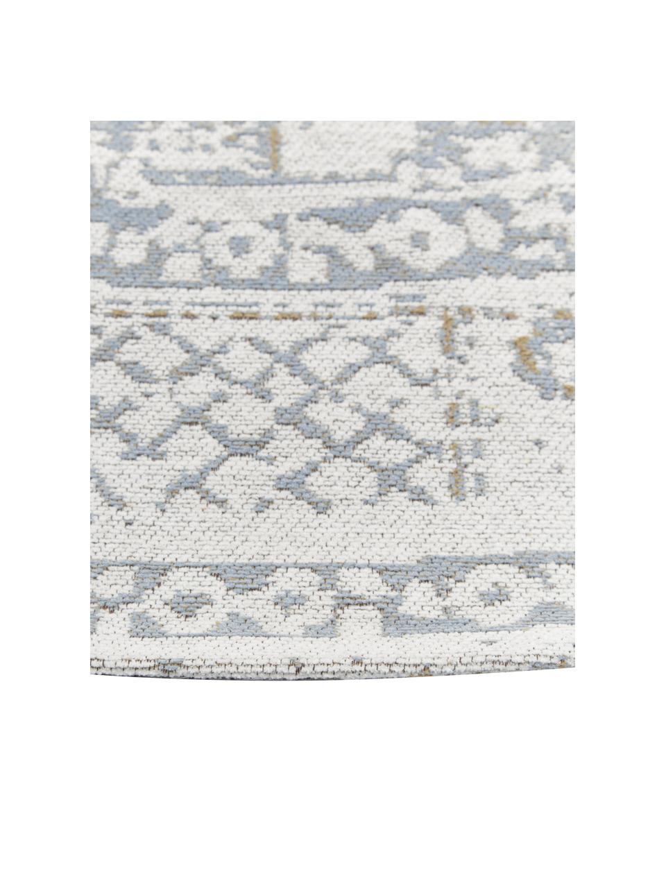 Alfombra redonda artesanal de chenilla Neapel, Parte superior: 95% algodón, 5% poliéster, Reverso: 100% algodón El material , Gris azulado, blanco crema, Ø 250 cm (Tamaño XL)