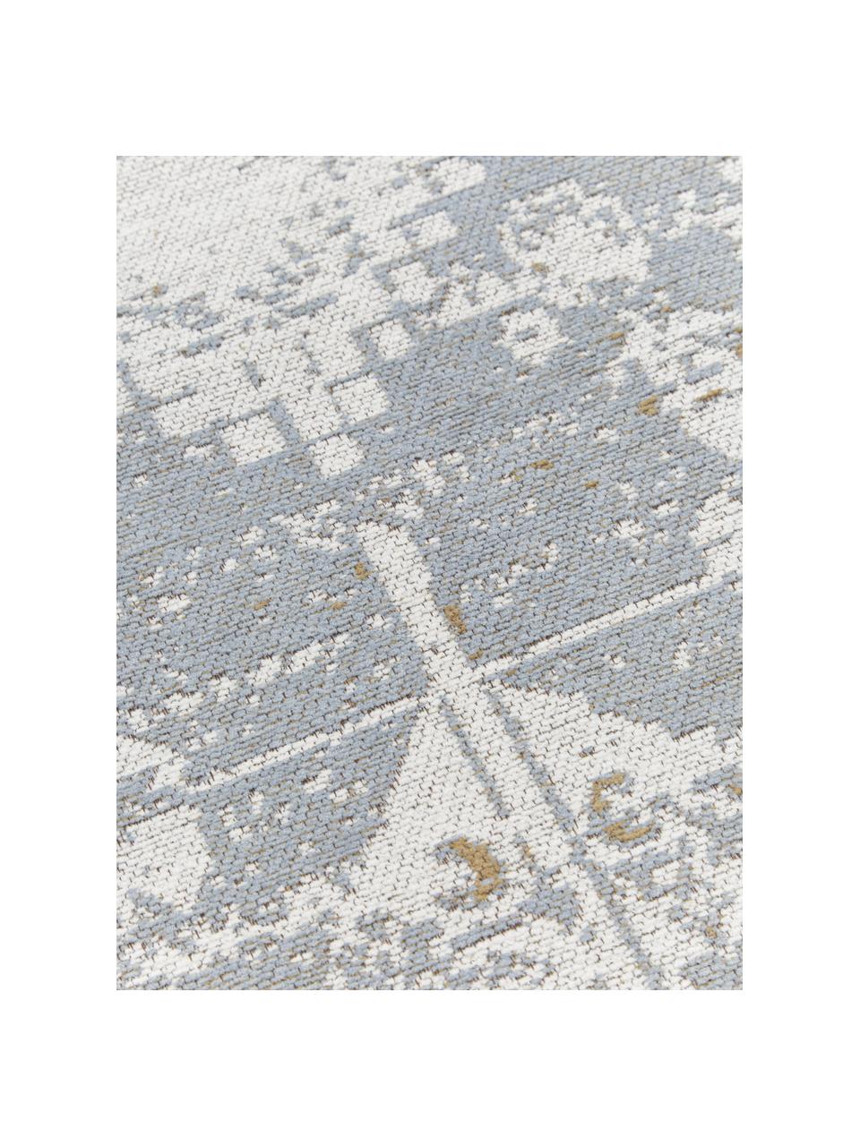 Alfombra redonda artesanal de chenilla Neapel, Parte superior: 95% algodón, 5% poliéster, Reverso: 100% algodón El material , Gris azulado, blanco crema, Ø 250 cm (Tamaño XL)