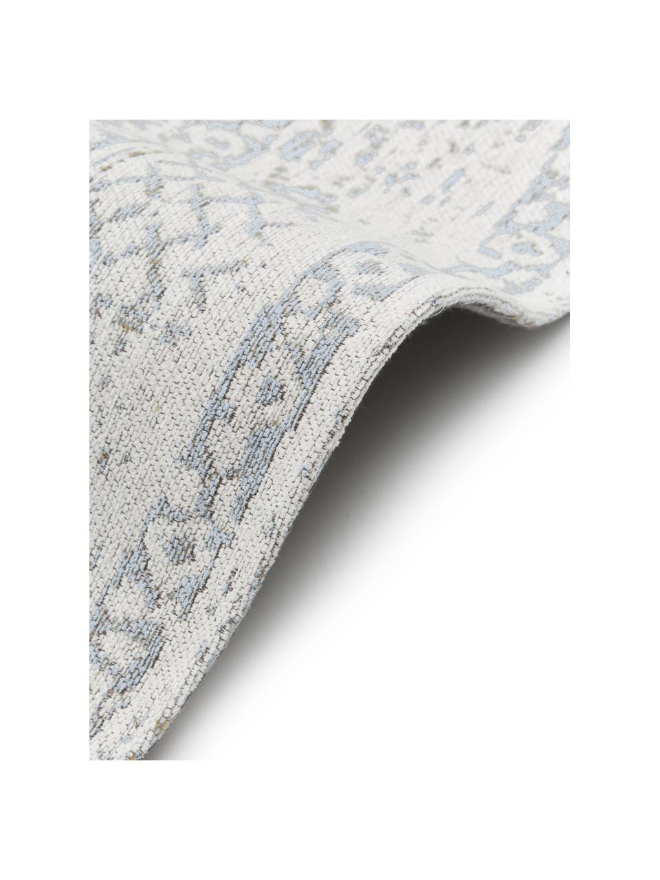 Alfombra redonda artesanal de chenilla Neapel, Parte superior: 95% algodón, 5% poliéster, Reverso: 100% algodón El material , Gris azulado, blanco crema, Ø 250 cm (Tamaño XL)