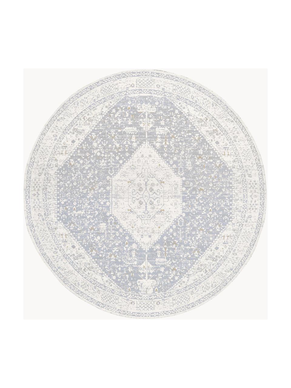 Kulatý žinylkový koberec Neapel, ručně tkaný, Šedomodrá, krémově bílá, Ø 120 cm (velikost S)