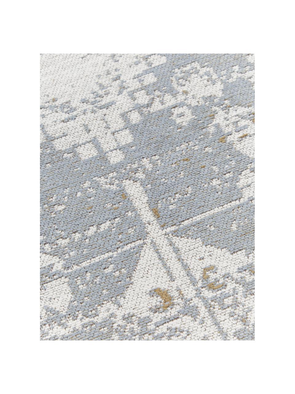 Alfombra redonda artesanal de chenilla Neapel, Parte superior: 95% algodón, 5% poliéster, Reverso: 100% algodón El material , Gris azulado, blanco crema, Ø 120 cm (Tamaño S)